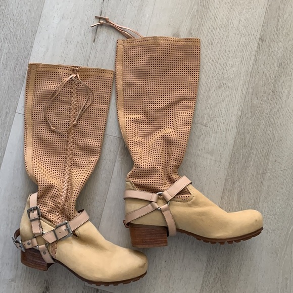 Anthropology BACIO 61 PALPARE Tan Leather KNEE BOOTS braided LEATHER HARNESS 8 - Picture 9 of 13